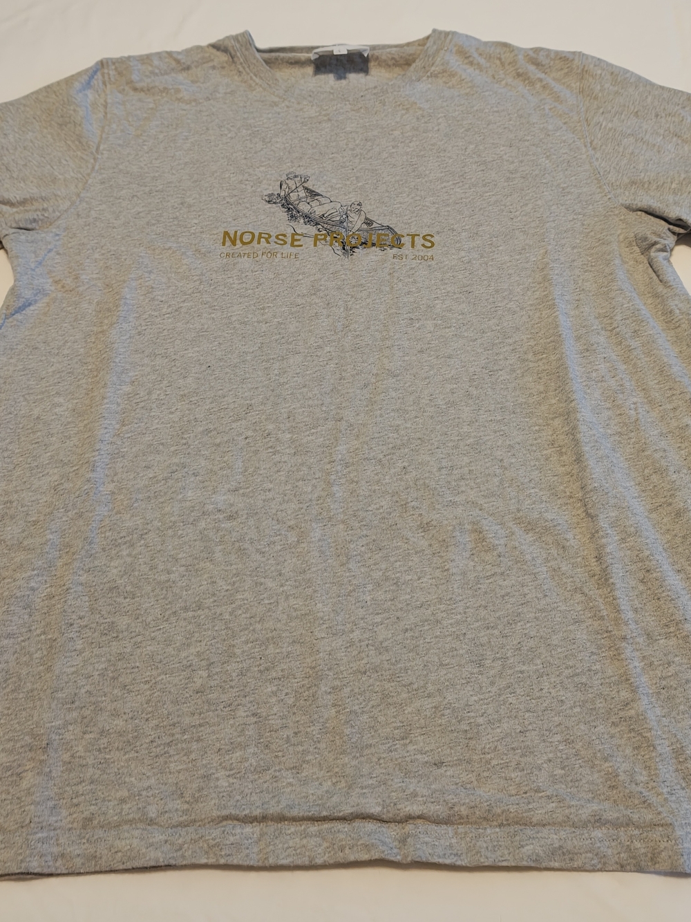 Norse Projects Men's Heather Gray Logo Tee with Gold Print - L